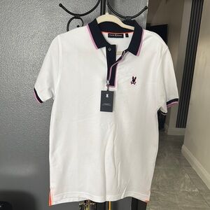 Psycho Bunny White and Pink Polo Shirt with Embroidered Logo